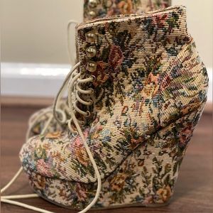 Floral Wedge Booties